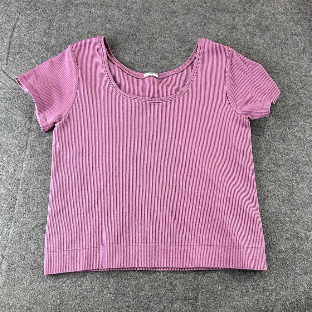 Athleta Girl Rise Above Ribbed SS Crop Top Size Large 10/12 Pink Compression